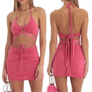 NEW! LUCY IN THE SKY Sade Two Piece Skirt & Crop Top Set in Dark Pink - …